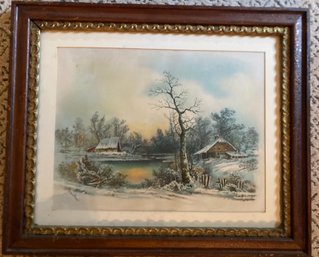 Nicely Framed William Chandler Print Rural Snow Scene