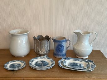 Lot Of Dishes Pitcher Vase Round Hill Club Trophy