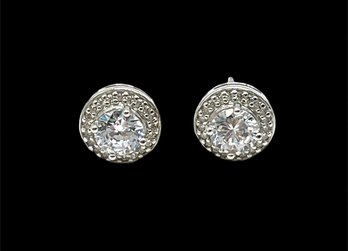 Vintage Sterling Silver Round CZ Stone Earrings