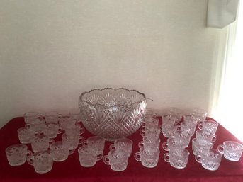 Large Glass Punch Bowl Set