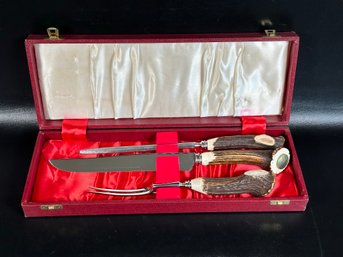 A Vintage Carving Set With Antler Handles Made In England By Cooper Bros. & Sons