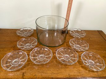 Clear Crystal Glass Serving Bowl 10x6 And 8 Scalloped Clear Glass Dish 5.5' No Chips