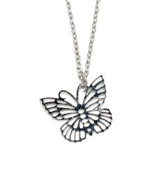Sterling Silver Dainty Ornate Butterfly Pendant Necklace