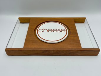 Vintage Teak/Acrylic/ceramic Cheese And Cracker Tray