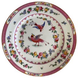 Antique George Jones & Sons Crescent Ware Hand Painted Pink Bird Of Paradise Plate