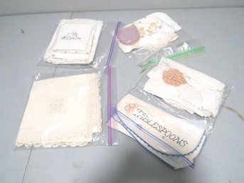 A Grouping Of Vintage Embroidered & Crocheted Linens Mid-century Era