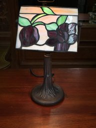 (2 Of 2) Very Nice Leaded Glass Desk Lamp - Nice Colors - Great Bronze Patina On Base - Well Made Lamp