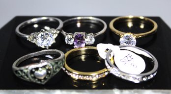 Lot F Six Silver And Gold Tone Ladies Gemstone Rings Bands And CZ