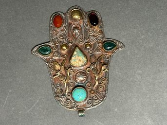 Multi Stone Khamsa Hand Of Fatima Pendant