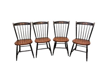 Set Of 4 Vintage Black Hitchcock Stenciled Back Chairs