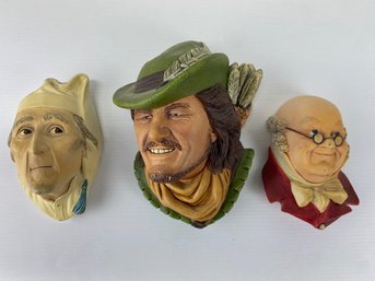 Bossons Chalkware Heads - Scrooge, Robin Hood & Mr. Pickwick