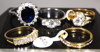 Lot G Six Silver And Gold Tone Gemstone And CZ Ladies Rings