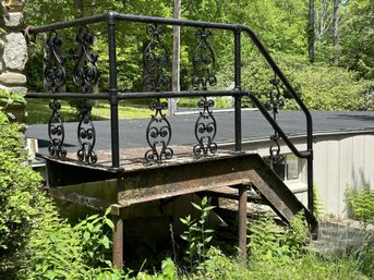 A Fantastic Set Of Antique Metal Stairs With Decorative Wrought Iron Scrollwork: Please Read Description