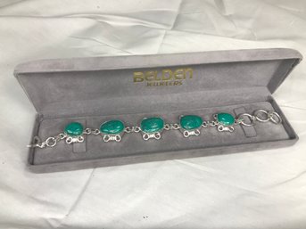 Very Pretty 925 / Sterling Silver Toggle Bracelet With Turquoise - Very Nice Piece - Nice Color To Stones