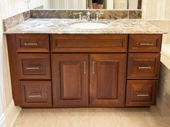 A Luxe Maple And Marble Bathroom Vanity By Medallioni Cabinetry With Kohler Sink And Fittings