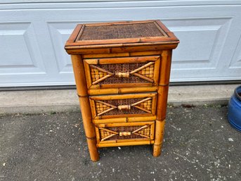 Bamboo & Rattan Small Three Drawer Nightstand