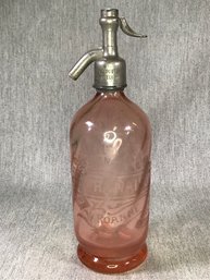 Rare Antique French Pink Seltzer Bottle - Roanne - Guittal / Chateuneuf PARIS - Very Pretty - Zinc Top