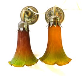 Pair Of Tulip Shade Wall Sconze Lamps