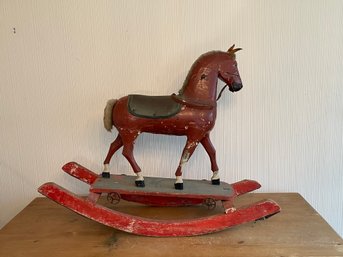 Antique Painted Wood Childs Rocking Horse