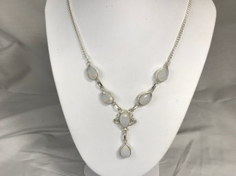 Wonderful 925 / Sterling Silver Toggle Necklace With Moonstone - Very Nice Looking - New Never Worn !
