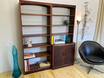 Mid-century Modern (1960s) Lane Walnut Book Case-Hutch-Wall Shelving Unit, In 6 Parts