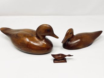 Vintage Hand Carved Wooden Duck Sculptures