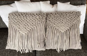 Lot Of  Mixed Decorative Pillows- Macrame And Faux Suede