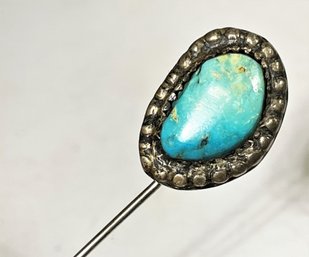 Vintage Sterling Silver Stickpin Having Turquoise Stone