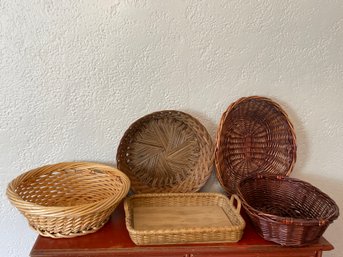 Assorted Wicker Serving Bowls And Tray