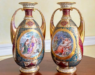 A Pair Of Schierholz Fine German Porcelain Vases Late 19th-Early 20th Century