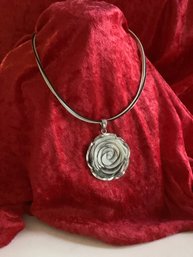 Genuine Leather And Sterling Rose Necklace #4