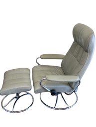 Ekornes Stressless Mint Green Leather & Metal Recliner With Ottoman