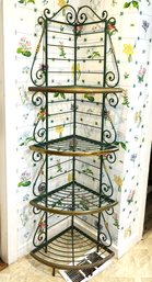 A Vintage French Wrought Iron And Brass Corner Baker's Rack