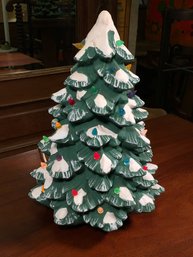 Very Nice Porcelain Christmas Tree - Works Fine - NOT Missing Any Bulbs - Unusual Matte Finish With Snow