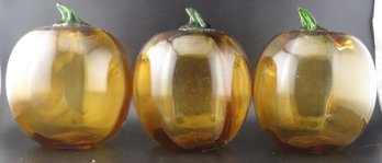 A Collection Of 3 Blenko Glass Pumpkins- Hand Blown