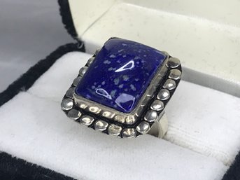 Wonderful 925 / Sterling Silver Cocktail Ring With Lapis Lazuli - Large Size Stone  - Highly Polished