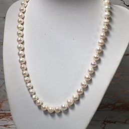 Fabulous 18' Large Cultured Beehive Pearl Necklace With Shepards Hook Sterling Silver Clasp - Very Pretty !