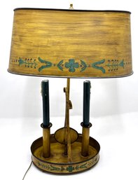 Vintage Hand Painted Tin Table Lamp With Candle Holders