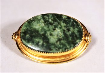 Vintage Gold Filled Oval Brooch Having Jade Stone