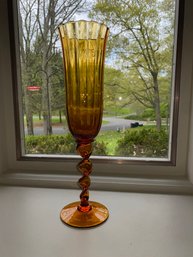 Gorgeous MCM Butterscotch Gold Glass Cork Screw Stem Vase. 15 1/2' Tall. 4 1/4' Base. No Shipping.