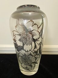 Gorgeous Art Deco Style Sterling Silver Overlay Rim & Flowers Vase
