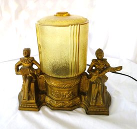 Art Deco Speleter Musicians Table Lamp Gold Glass Shade