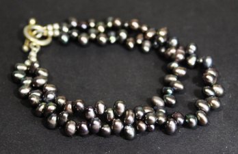 Genuine Dark Colored Cultured Pearl Double Strand Bracelet Sterling Silver 925