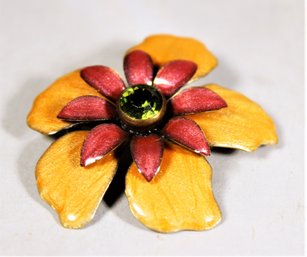 Signed Liz Paiacios San Francisco Enamel Flower Form Brooch