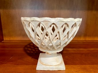 Vintage White Paint Decorated Cast Iron Basket