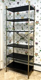 A Vintage Neoclassical Etagere, Metal Chrome And Leather Clad Shelves