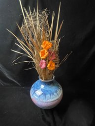 Pottery Vase With Faux Flowers