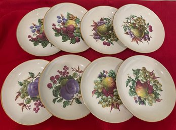 Naaman Ltd Made In Isreal 2 Set Of 4 Porcelain Plates With Fruit Motif 7.5 No Chips