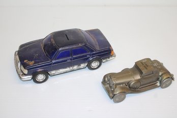 Pair Of Vintage Metal Car Savings Banks - Monroe Federal Savings & Police Car