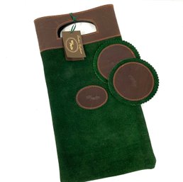 Rey Pavon Suede And Leather Wine Tote With Matching Coasters